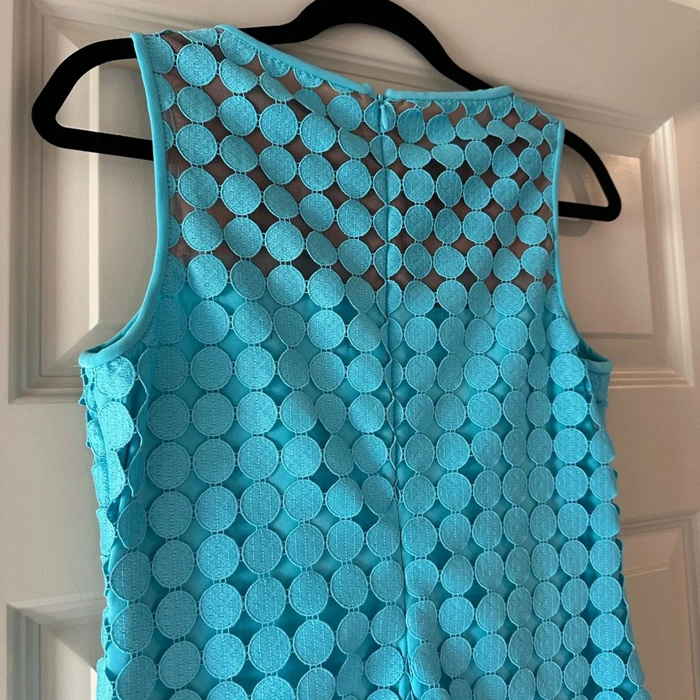 Lauren Ralph Lauren Eyelet Media Dot Lace Sheath Dress in Aqua Blue - Picture 9 of 10